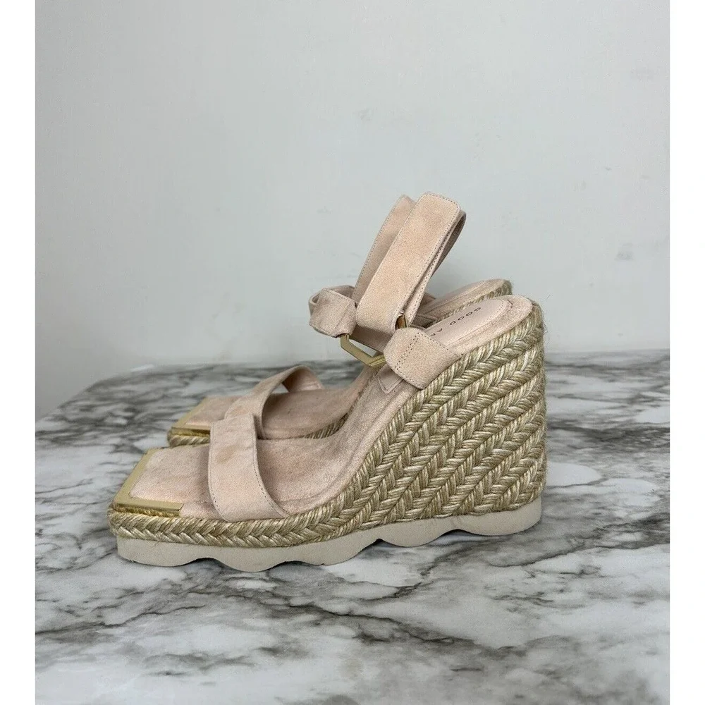 Good American Cinder Espadrille Wedge Sandals Womens 8 Blush Suede Platform